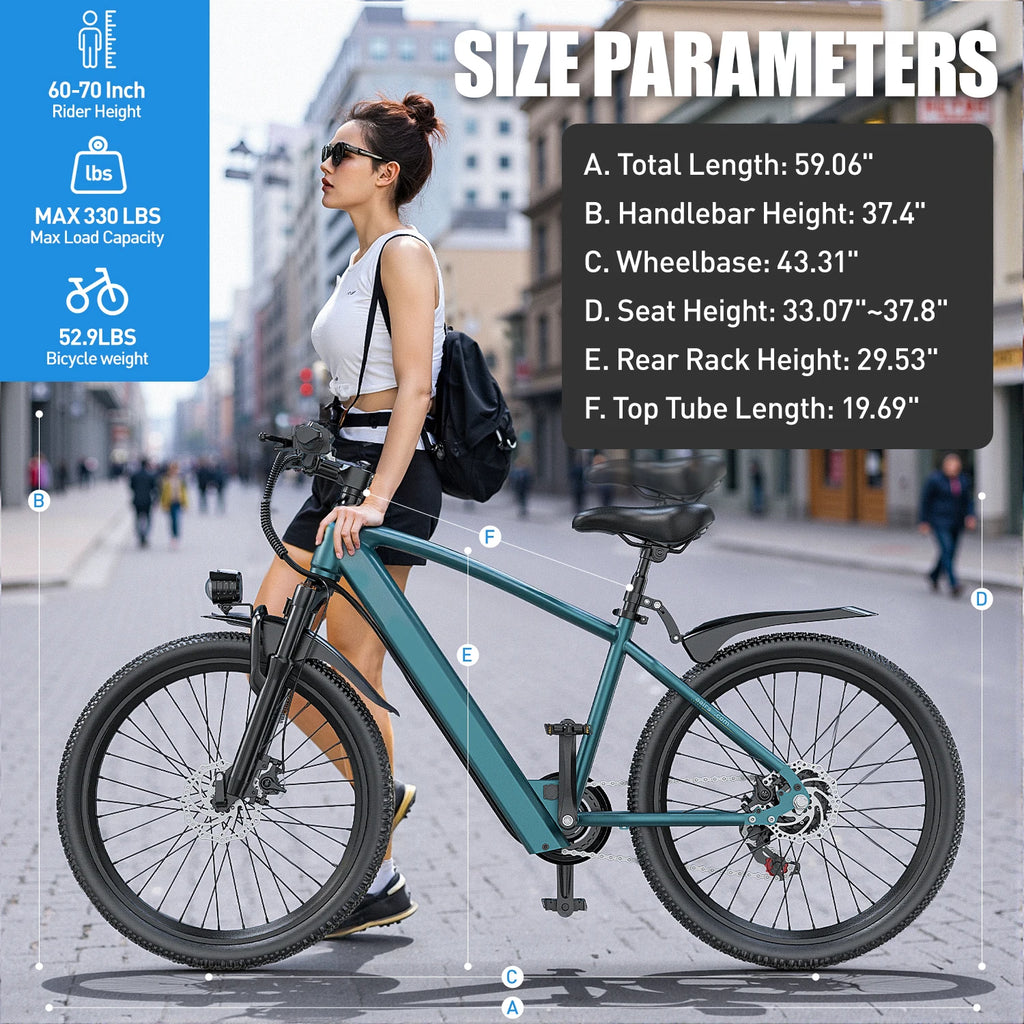 26" 24" Electric Motorcycles Mountain E Bike for Adults, 625W Peak Motor Ebike 23.9Mph 33Miles 10.4AH 13.5AH Electric Bicycle