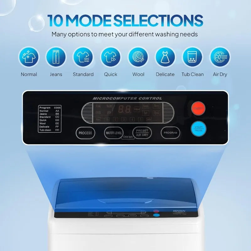 25LBS Portable Washing Machine, Full-Automatic Electric Laundry Machine with Stainless Steel Drum, Compact Washer