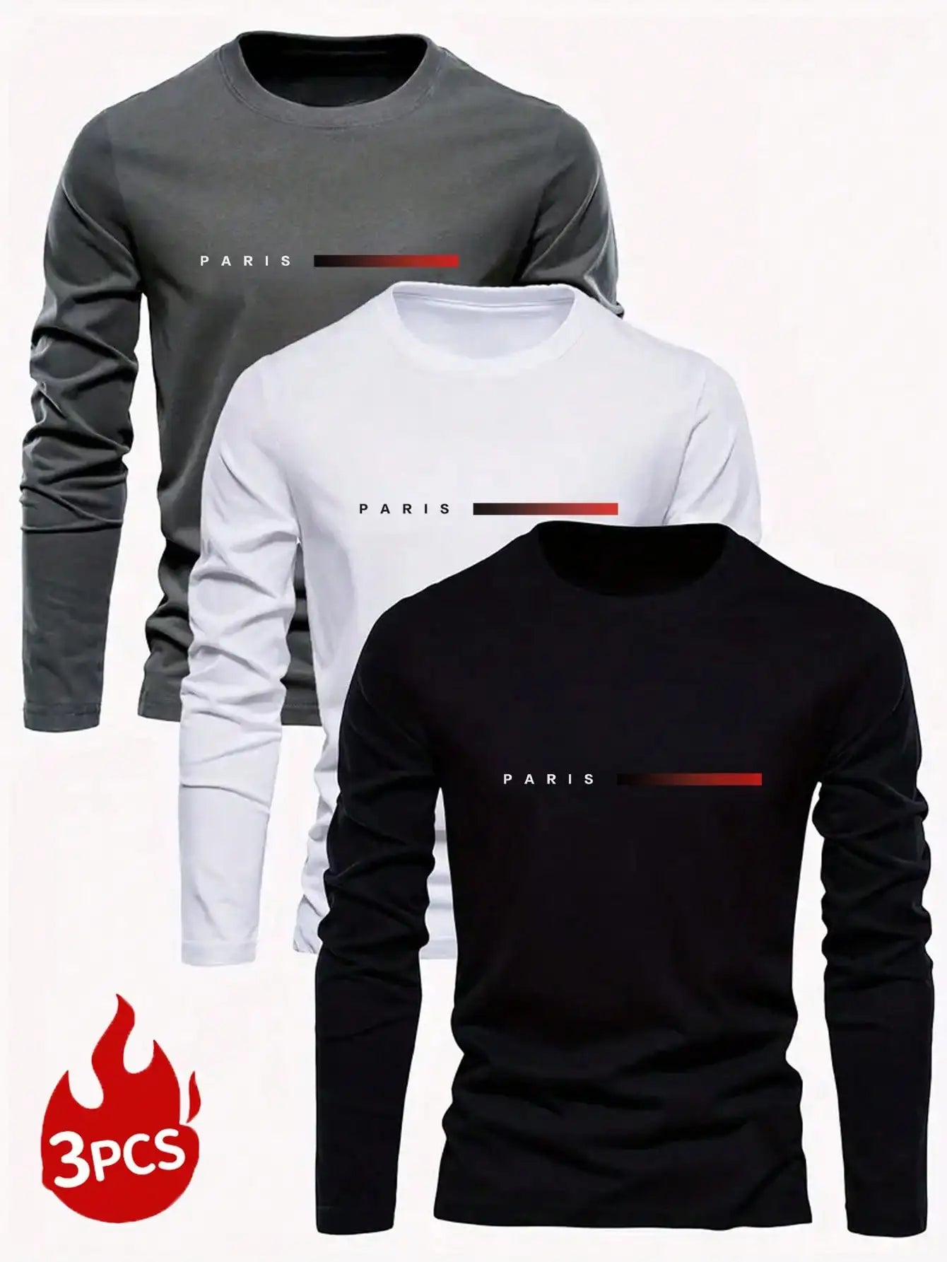 3pcs Men's Minimalist Letter Print Long Sleeve T-Shirts for Casual Daily Wear, Autumn Fall Style
