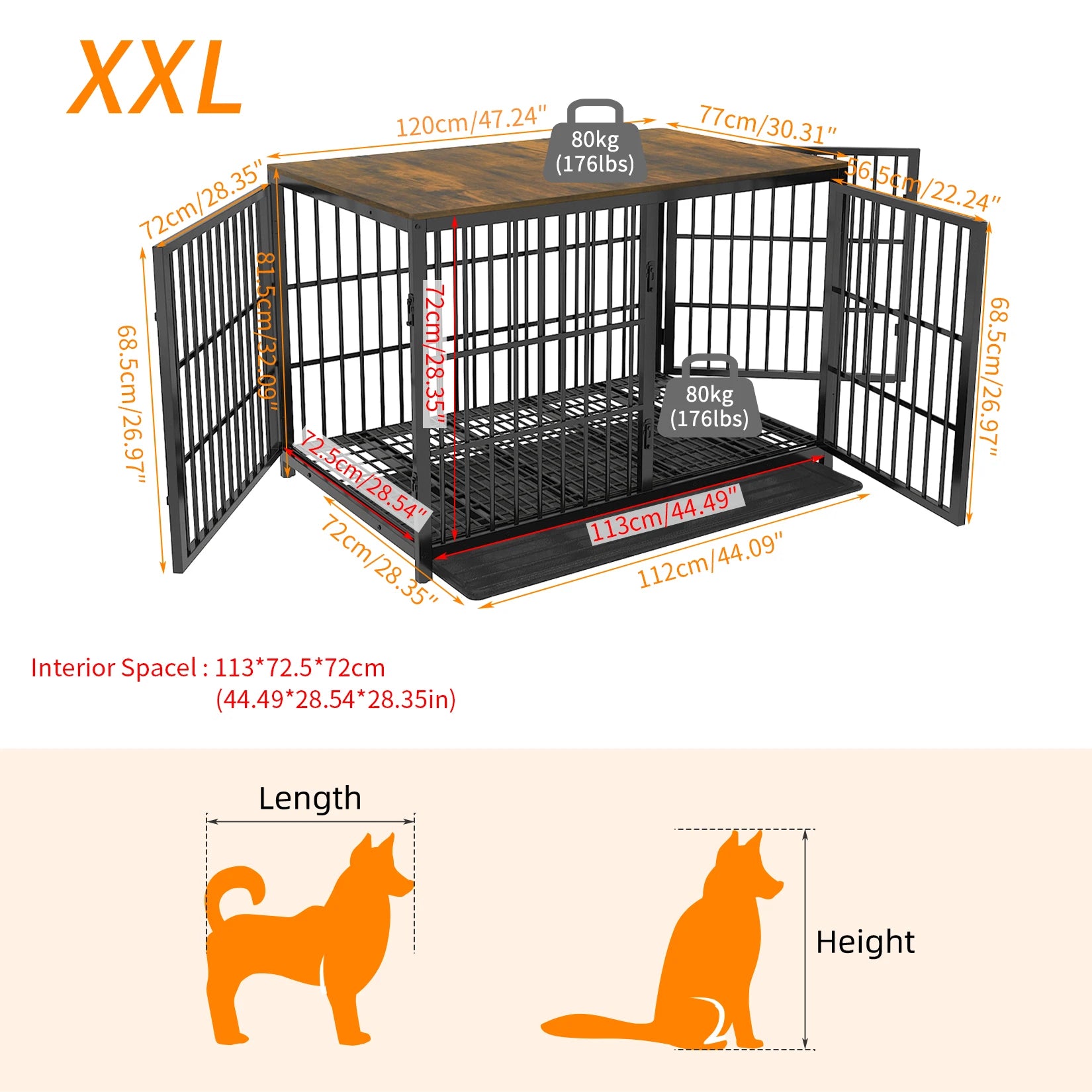 Furniture Style Dog Cage Extra Large Wooden Pet Kennel End Side Table with Tray and 3 Doors for Medium to Large Dogs