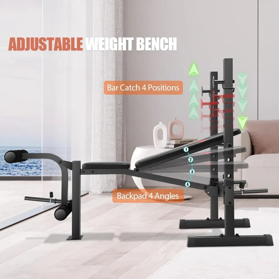 600LBS Adjustable Weight Bench with Squat Rack and Leg Extension for Full Body Home Gym Workout Incline Decline Flat Bench Pres