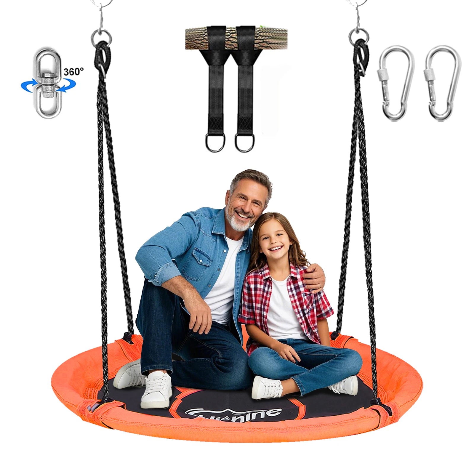 Hishine 43" Saucer Tree Swing for Kids, 360° Rotate Flying Saucer with Swivel, Hanging Straps, Adjustable Ropes, Round Mat Swing