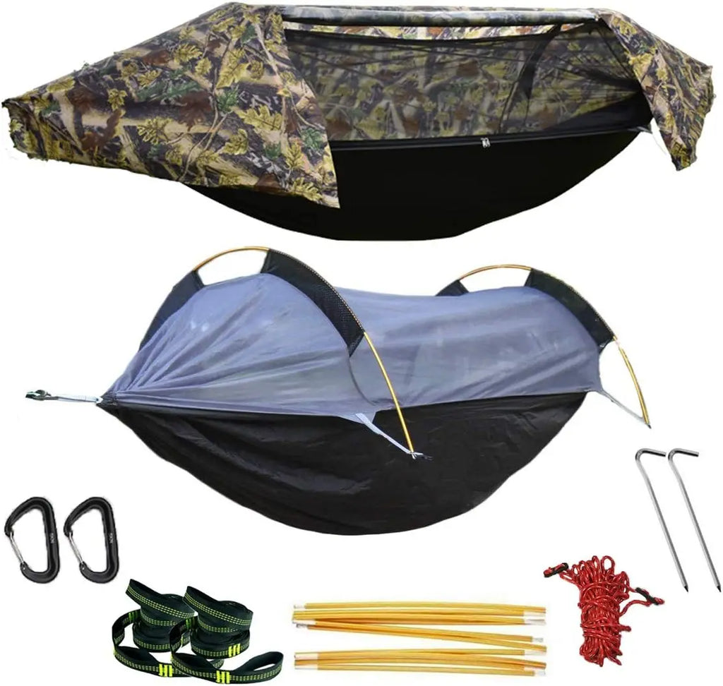 3-in-1 Camping Hammock with Mosquito Net and Rain Fly Cover, Supports 440lbs Load for Outdoor Adventures