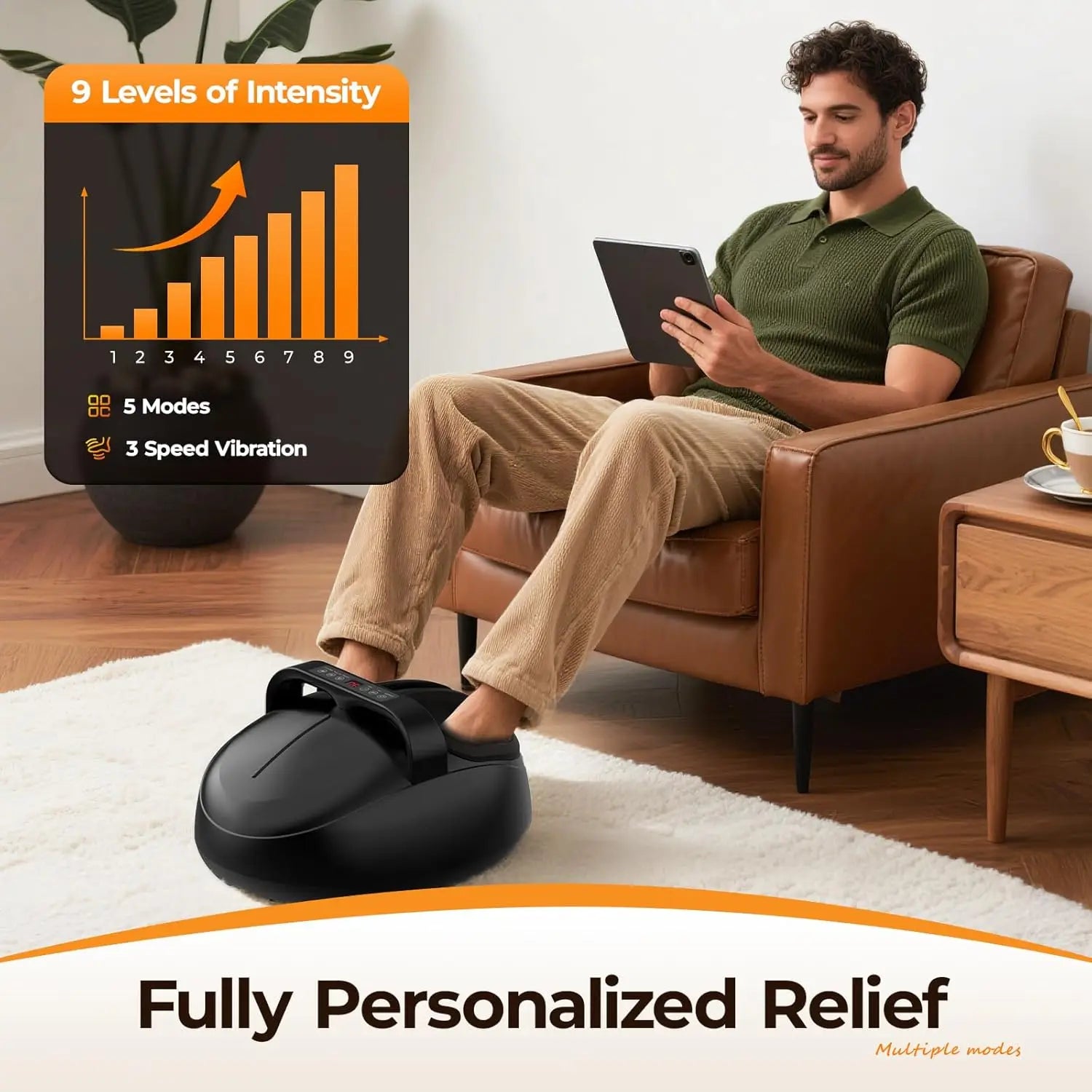 Foot Massager Shiatsu Kneading Machine with 9 Levels 5 Modes Deep Tissue Relax Heat Air Compression Full Wrap Muscle Relax Spa