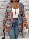 Plus Size Allover Print Casual Knitted Long Sleeve Cardigan, For Winter Fall
