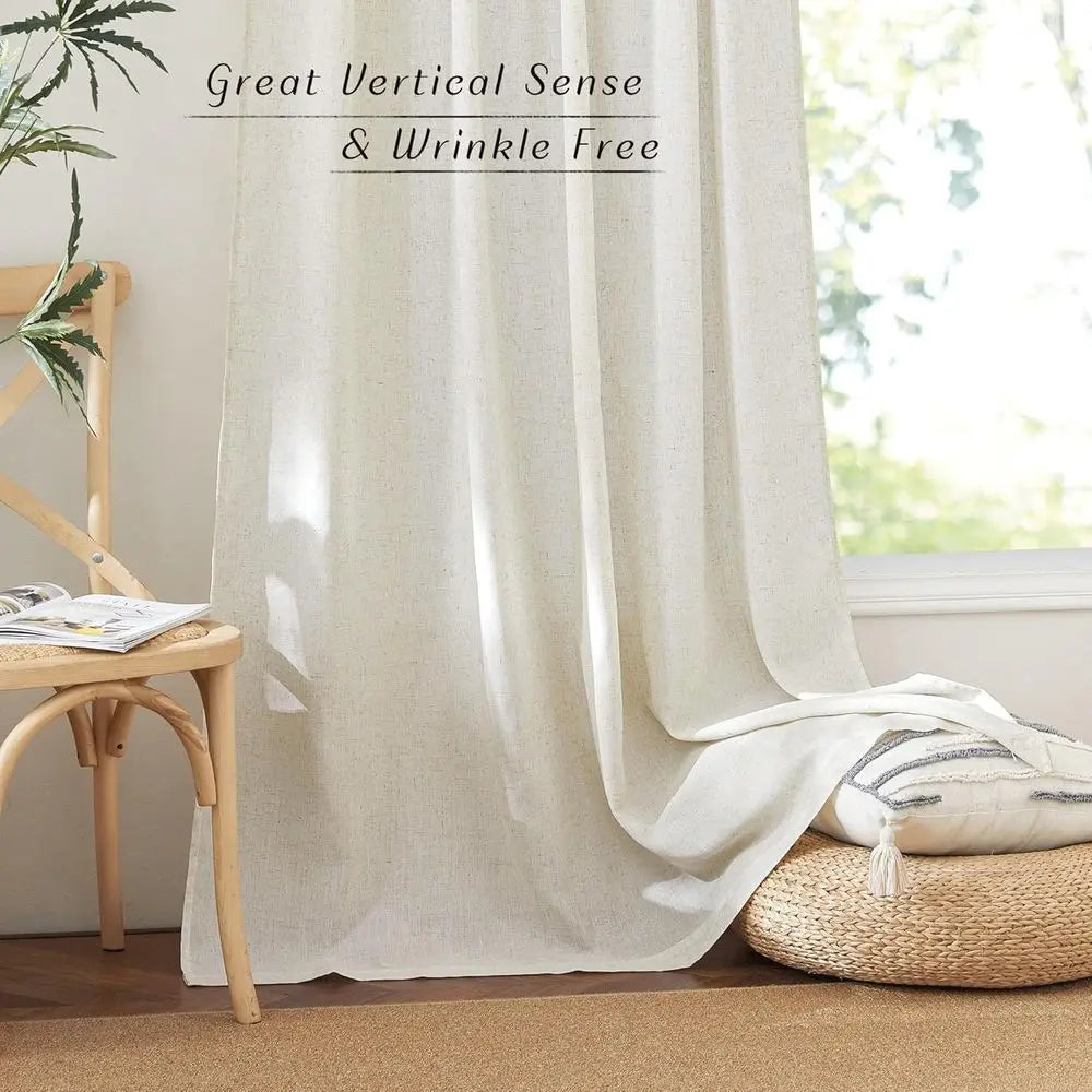 Extra Long 144 Linen Curtains, Pinch Pleat, Back Tab, Light Filtering, 52 W x 144 L, 2 Panels