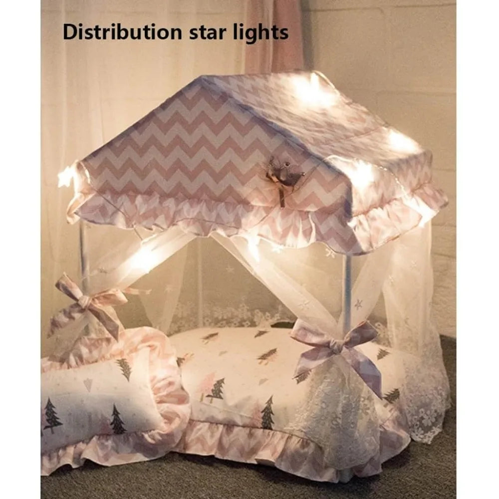 Luxury Pet Bedding with Warmth for Cats and Dogs, Elevated Sleep Solutions, Winter Comfort, Starry Night Design, Easy Litter Acc