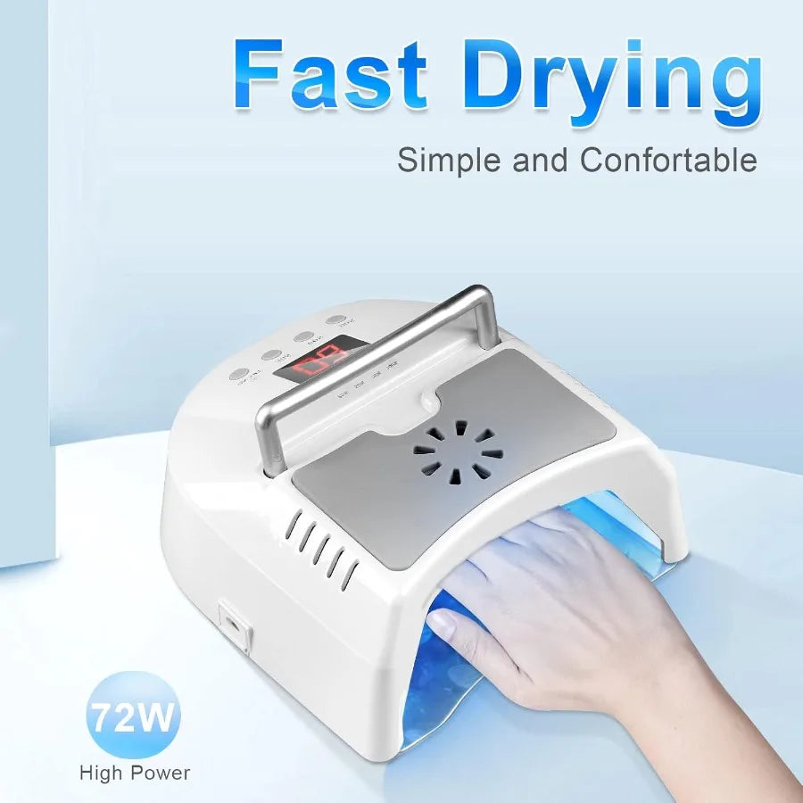 Professional UV Led Nail Lamp Cordless 72W UV Lights for Gel Nails with Fan Rechargeable Nail Dryer with Portable Handle Perfec