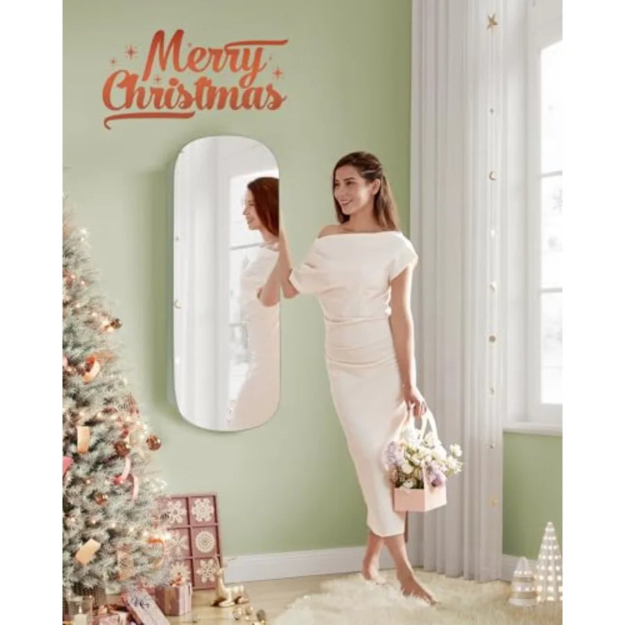 Jewelry Organizer LED Jewelry Cabinet Wall/Door Mounted Lockable Rounded Wide Mirror with Storage Interior Mirror 3.9 x 16.5 x