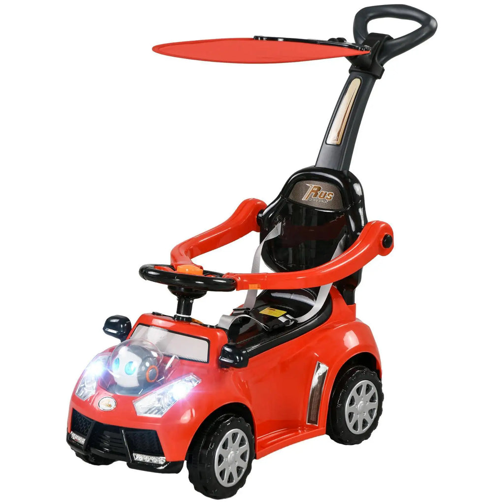 3 in 1 Kids Push Car with Safety Fence Music Horn and Canopy Baby Ride on Toddler Sliding Car for Children Travel Outdoor Play