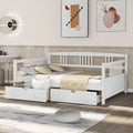 Merax Daybed Full Bed with Drawers, Wooden Slats Support Modern Living Daybed with Rails (White)