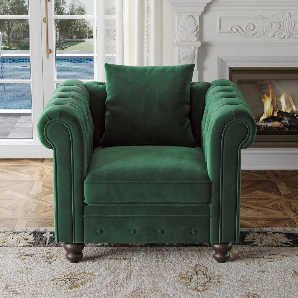 Luxurious Velvet Chesterfield Club Chair with Button Tufted Design and Rolled Arms for Comfortable Living Room Seating
