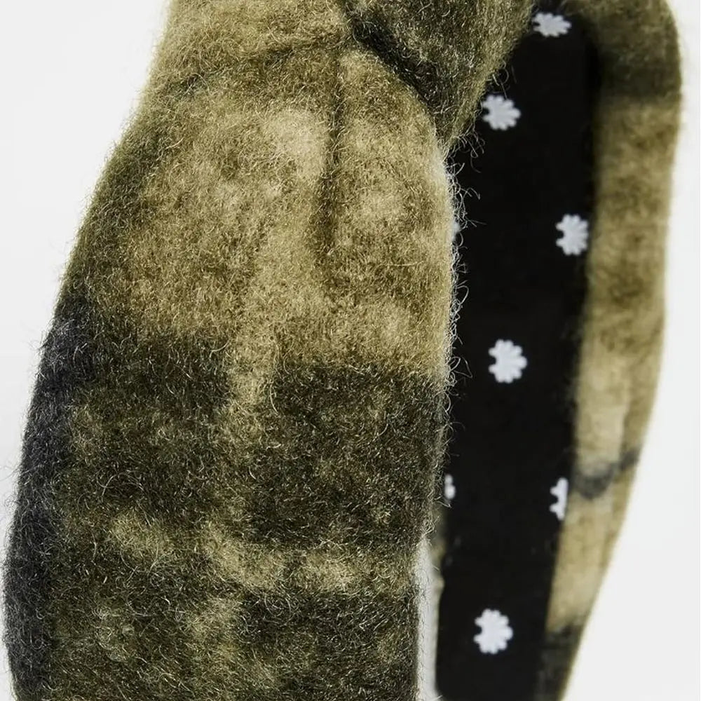 Women's Olive Green Knotted Plaid Headband by Lele Sadoughi, One Size