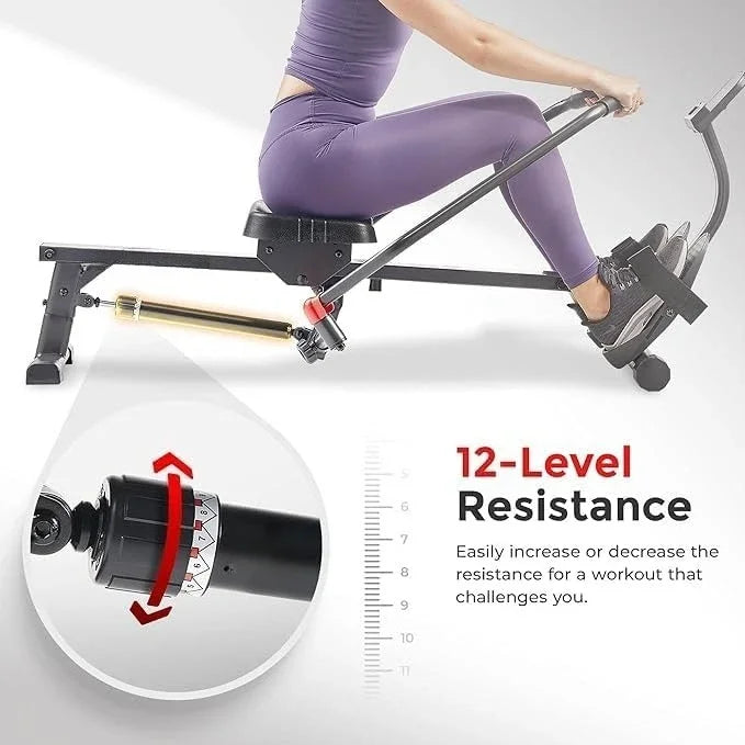 ZZZFitness Compact Full-Motion Rowing Machine w/Adjustable Resistance, Low-Impact Full-Body Workout Rower