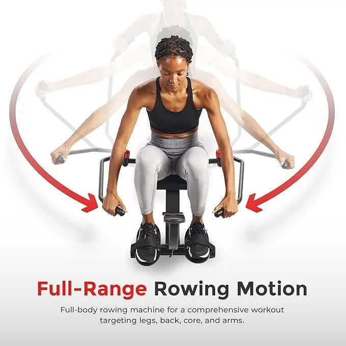 ZZZFitness Compact Full-Motion Rowing Machine w/Adjustable Resistance, Low-Impact Full-Body Workout Rower