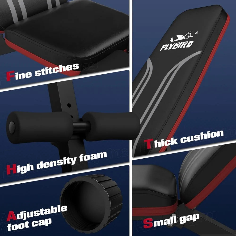 Adjustable weight bench workout for home gym, 15 degree sit-ups, sturdy folding weight bench workout for years