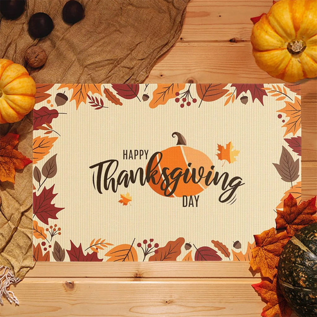 Thanksgiving Harvest Linen Table Runner with Pumpkin and Maple Leaves Print Fall Home Decor Dining Table Decoration