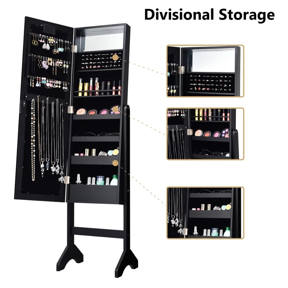 Full Length Mirror Jewelry Organizer Vanity Box w/ 18 LED Lights Black