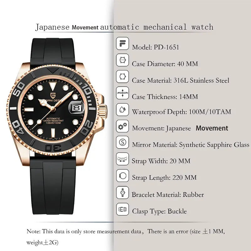 New PAGANI DESIGN 40mm Men's Wristwatch 100M Waterproof Mechanical Watches Ceramic bezel Sapphire Glass Automatic Men Watch 1651