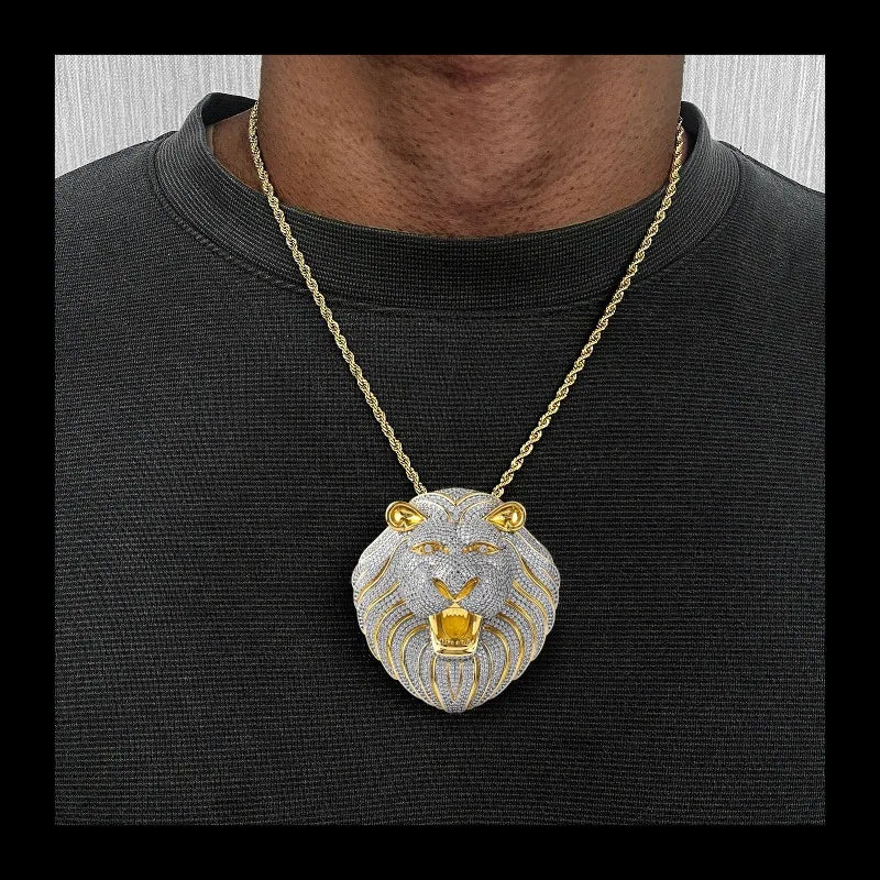 Purely Handmade Custom Hip-hop Pop Pendant, Copper Inlaid Zircon Personalized Trend Big Lion Head Necklace