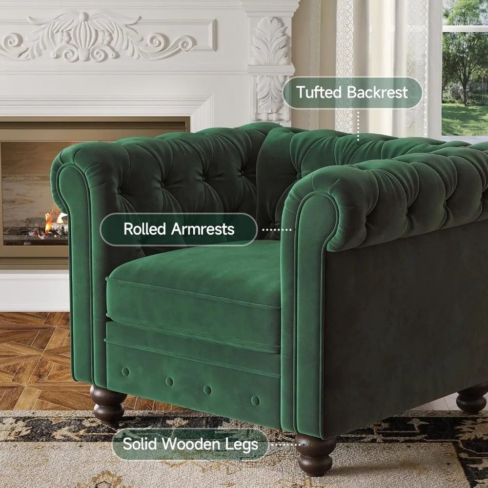 Luxurious Velvet Chesterfield Club Chair with Button Tufted Design and Rolled Arms for Comfortable Living Room Seating