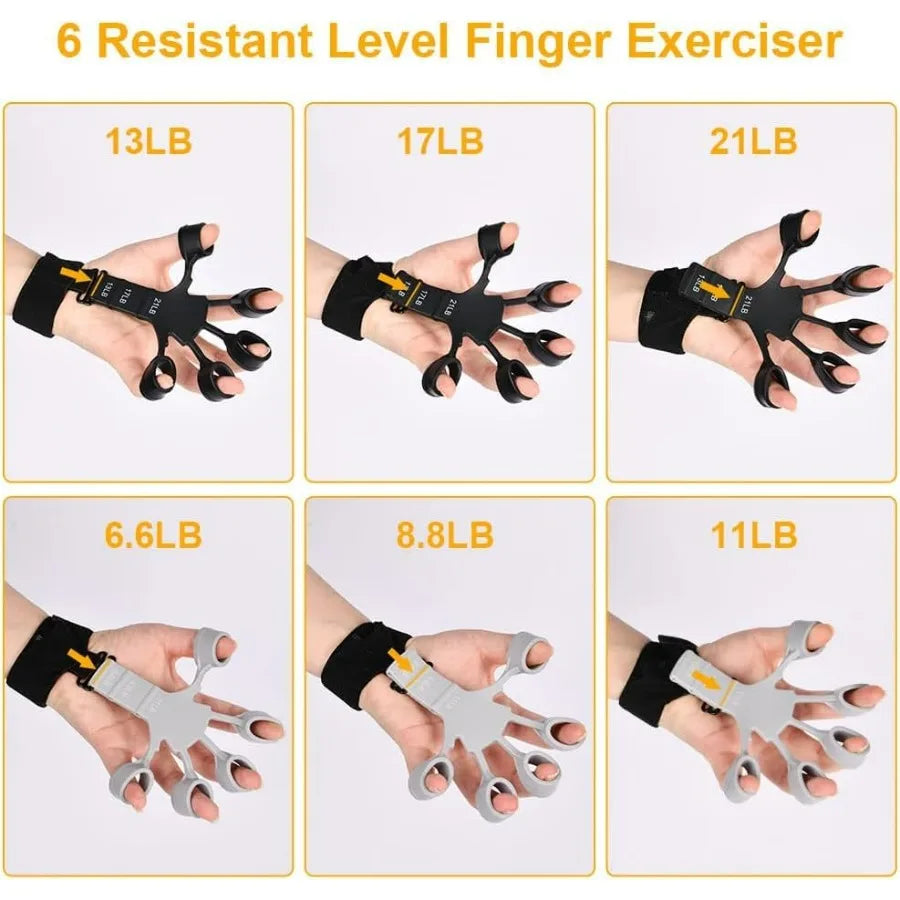 Grip Strength Trainer Finger Strengthener-Hand Strengthener 6 Resistant Level Exerciser-Adjustable Hand for Therapy, Relieve Pai