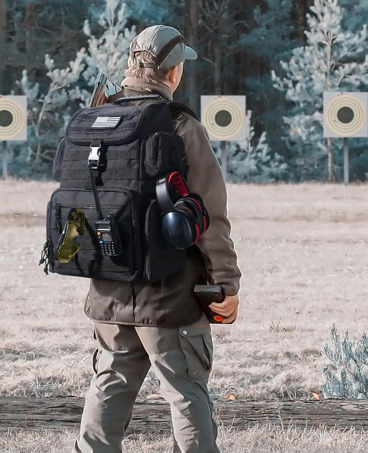 Tactical Range Backpack with Removable Divider, 4 Pistol Cases, Black Medium Rucksack for Shooting