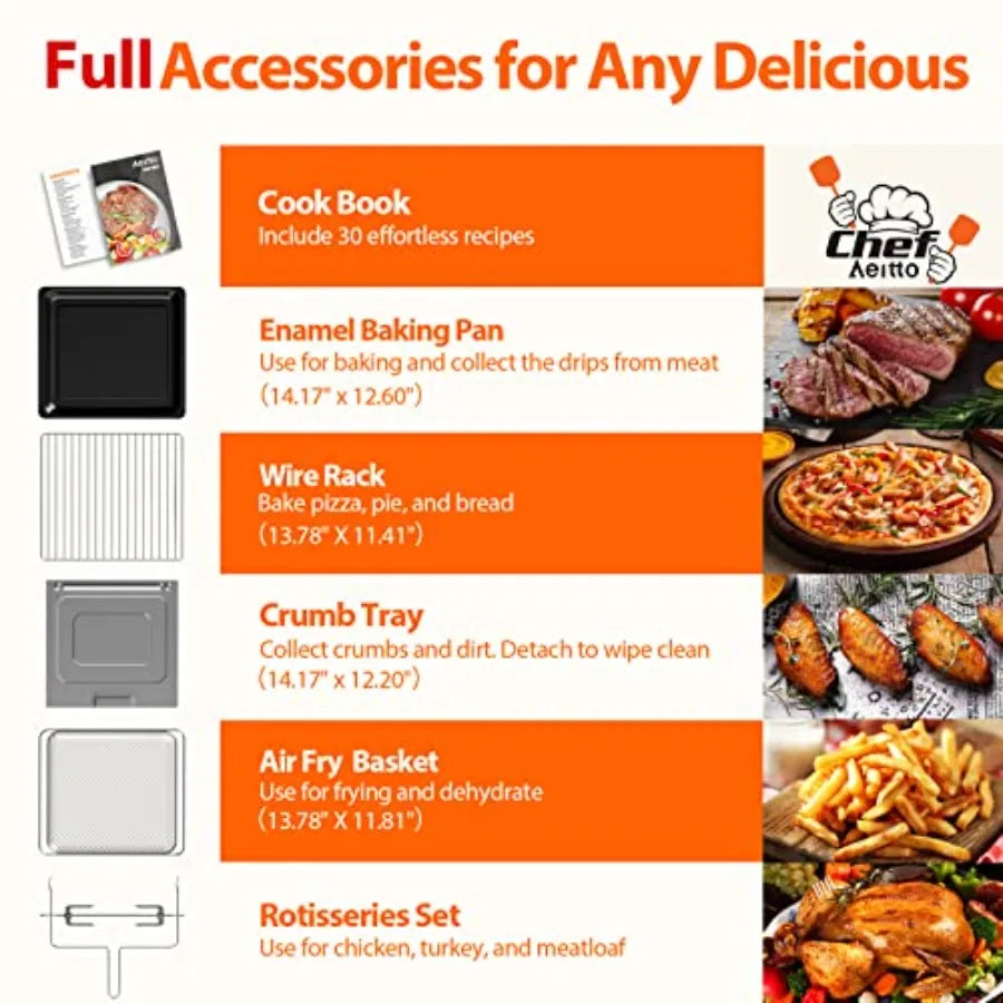 32-Quart PRO Large Air Fryer Oven with Rotisserie Dehydrator and Full Accessories 19-in-1 Digital Air Fryer for Baking Toasting