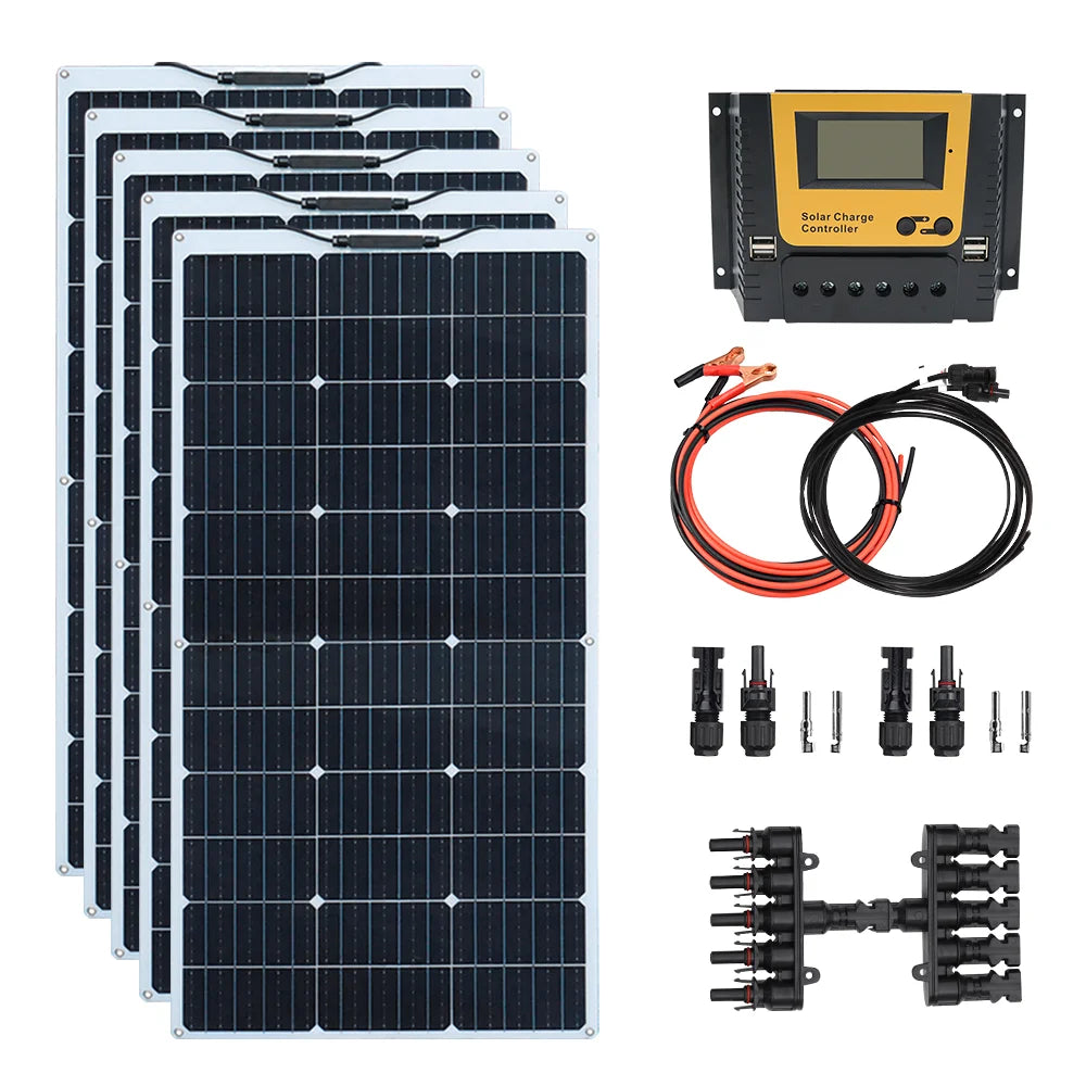 12v portable Solar Panel Flexible 18V 100W 1000W 500W 400w 300W 200w plate CELLS Monocrystalline silicon Panel Solar kit charger