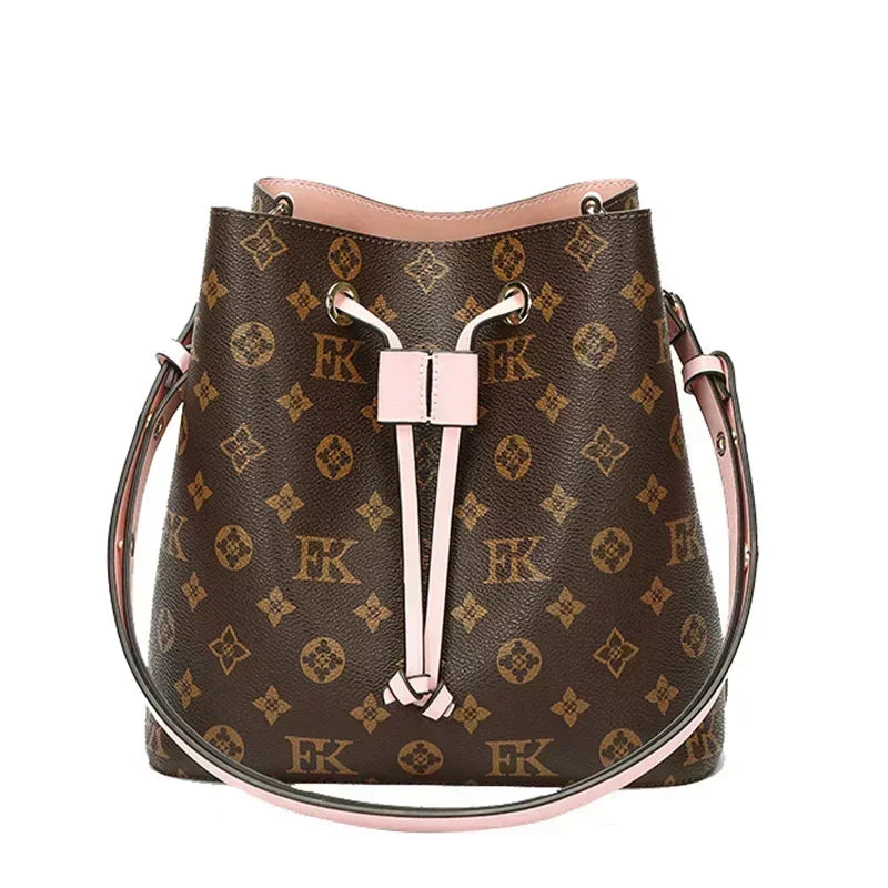 Luxury string Neonoe Drawstring bucket Genuine Leather purse women with Pouch shoulder Bucket Bags BL2