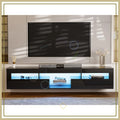 Floating TV Stand for 85 Inch TV, Wall Mounted with Cabinets, Black High Glossy Entertainment Center for Living Room