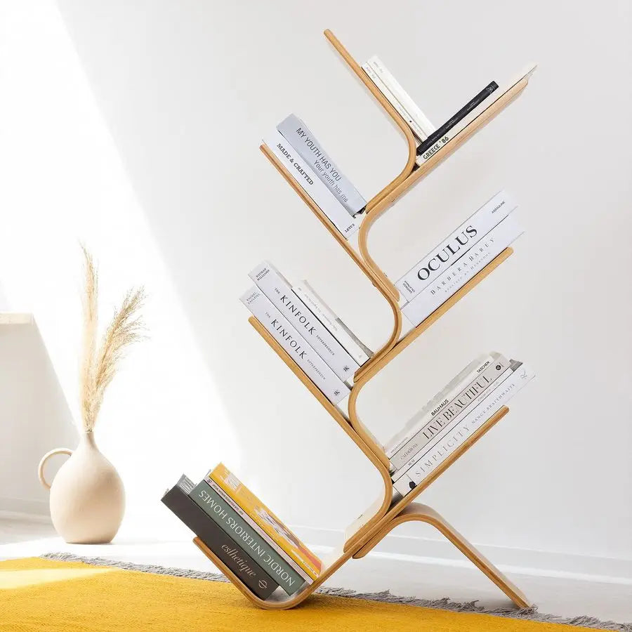Tree Bookshelf Curved Tree Bookcase Made of Bent Bamboo Modern Floor Standing Book Shelf with 6 Shelves 6Tier Rack for Books, CD