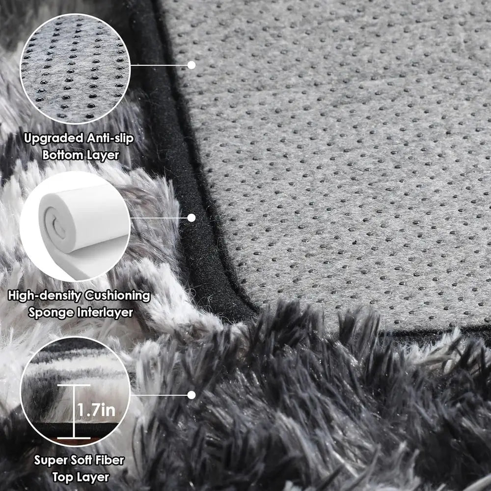 Large 8x10 Black & White Shaggy Rug for Living Room, Kids' Rooms, and Bedrooms - Washable, Plush, Thick Floor Carpet for Home De