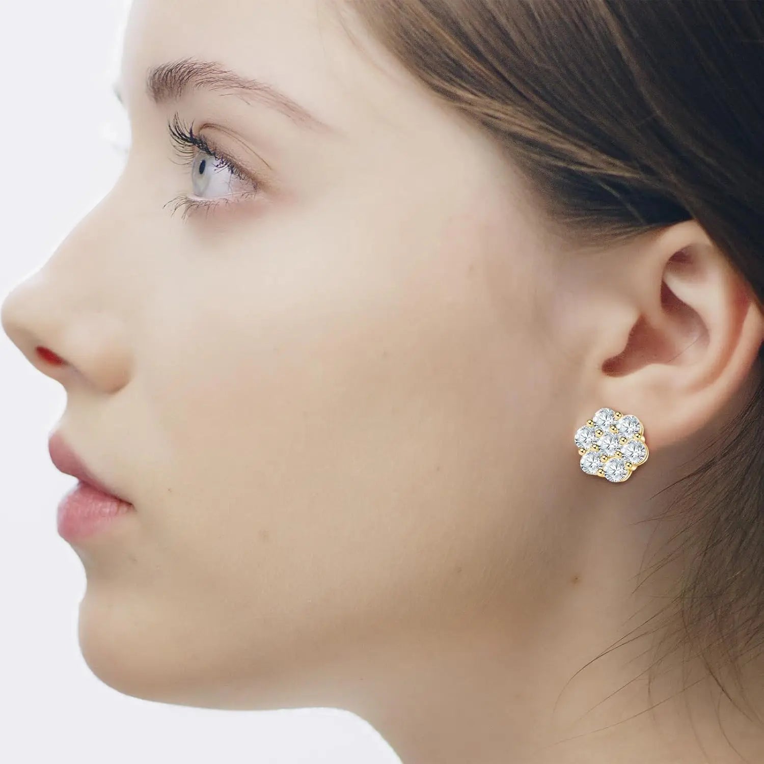 Moissanite Stud Earrings Round Cut Diamond Moissanite Earrings with 925 Sterling Silver Post,18K White Gold Plated Dainty