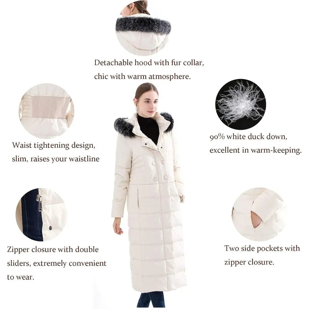 Women's Hooded Thickened Long Down Jacket Maxi Down Parka Puffer Coat