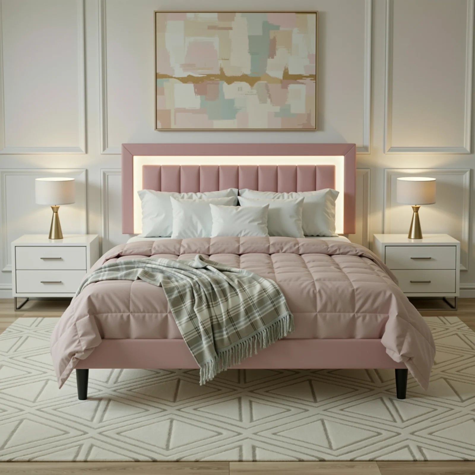 HOOMIC Full/Queen/King Velvet Platform Bed Frame with RGB LED Headboard, Strong Slat Support, Quiet Design, No Box Spring Needed