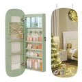 Jewelry Organizer LED Jewelry Cabinet Wall/Door Mounted Lockable Rounded Wide Mirror with Storage Interior Mirror 3.9 x 16.5 x