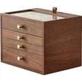 Black Walnut Wooden Jewelry Box for Women Wood Jewelry Organizer 4 Layer with Glass Lid and Pull-out Necklace Storage Layer for