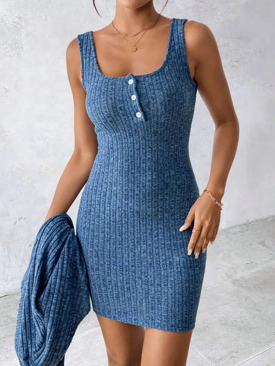 Women's Sexy 2pcs Dress Set, Blue, Autumn/Winter