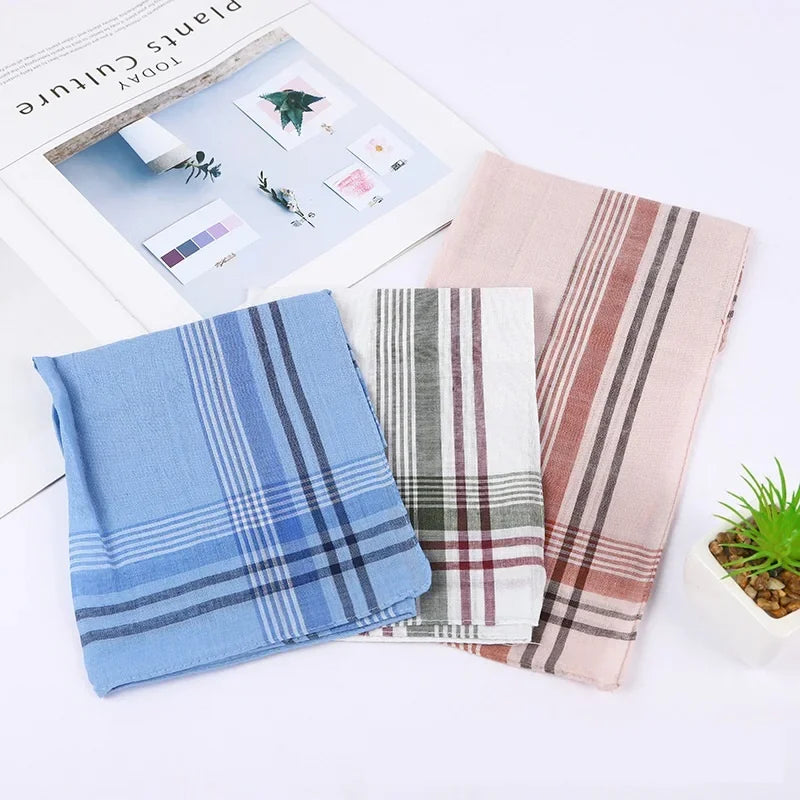 12Pcs Classic Square Plaid Stripe Men Handkerchiefs Pocket Cotton Towel Wedding Party Business Casual Handkerchiefs Chest Scarf