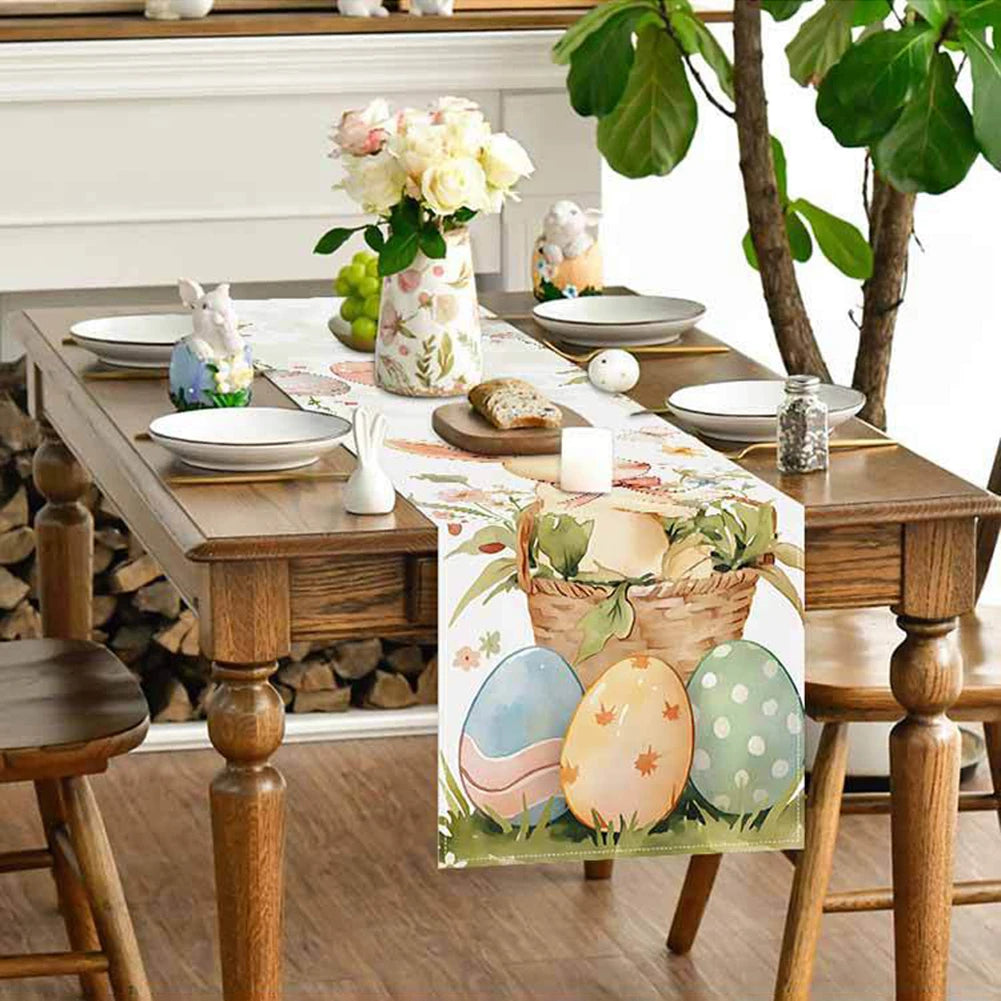 Easter Bunny Eggs Linen Table Runner Easter Rabbit Table Runner Easter Bunny Spring Linen Table Runner Holiday Party Decor