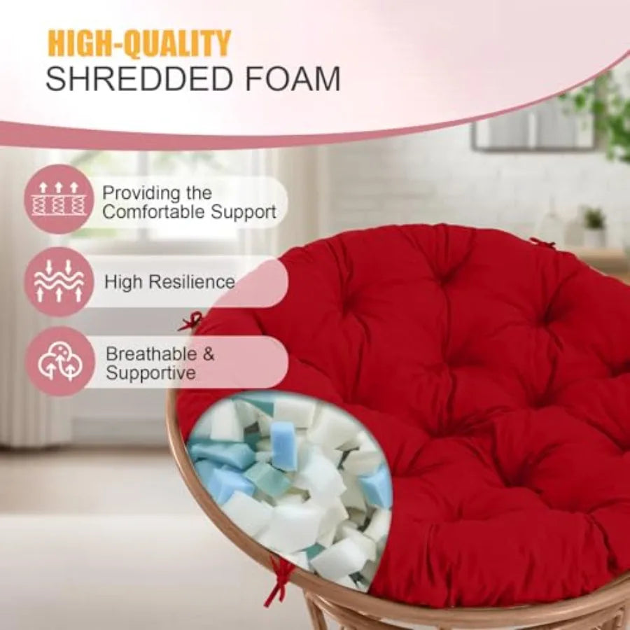 Papasan Chair Cushion Outdoor Round Papasan Cushion Indoor with Ties Waterproof Circle Seat Pad for Porch Patio Garden 45 in Re