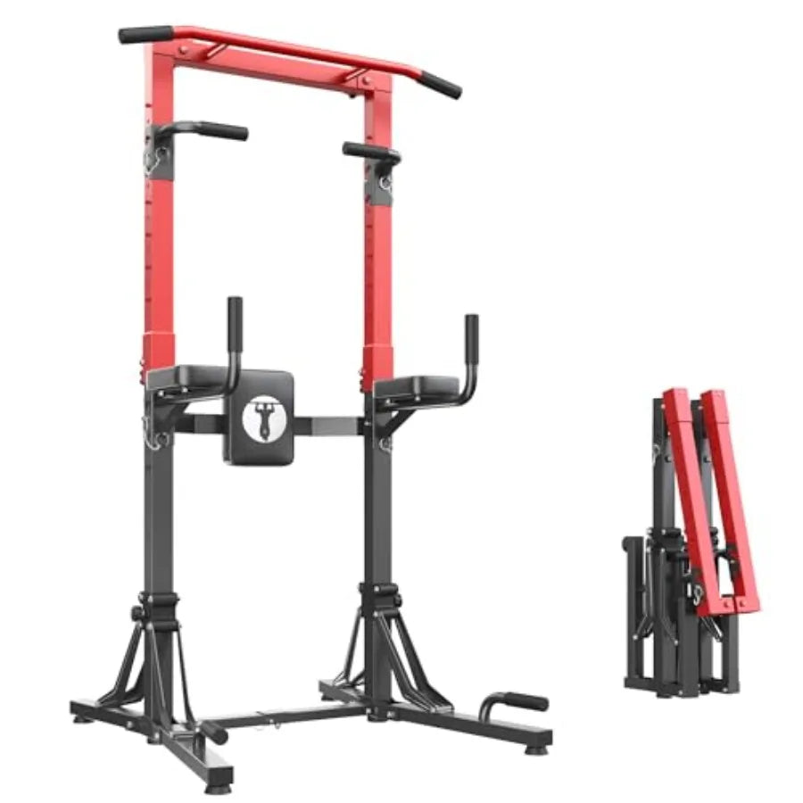 DlandHome Foldable Power Tower Pull Up Bar Station for Home Gym Workout Multi-Function Adjustable Height Pull Up Dip Stand Blac