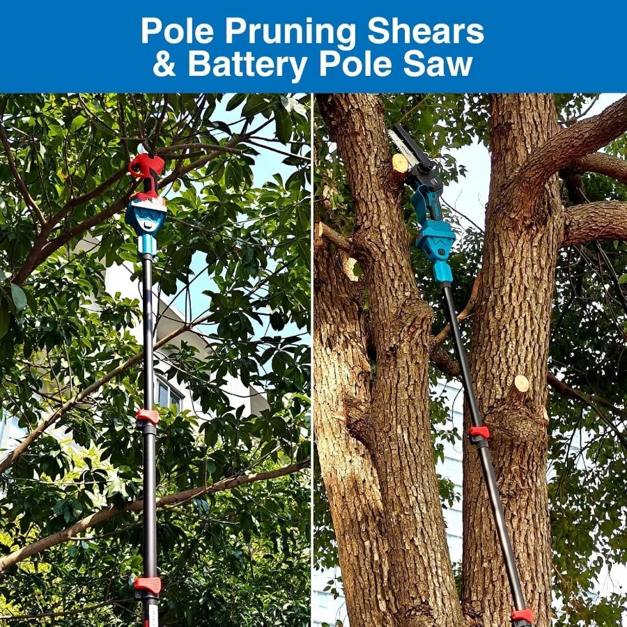 3in1 Pole Pruning Shears and Pole Saws for Tree Trimming with 15.3ft Reach Cordless Electric Pruning Tools Compatible with 20V