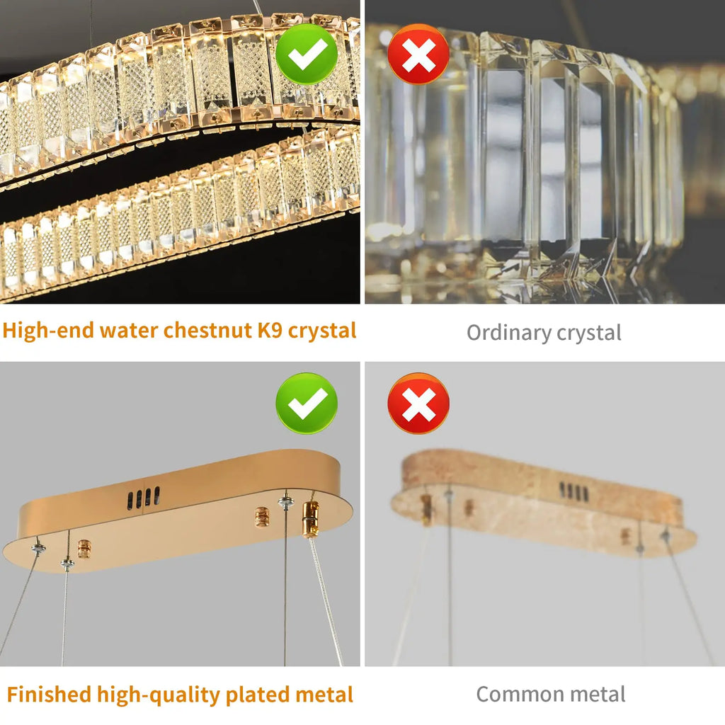 Oval gold pendant lamp, modern crystal pendant lamp, restaurant lighting fixture, pendant lamp, ceiling, living room