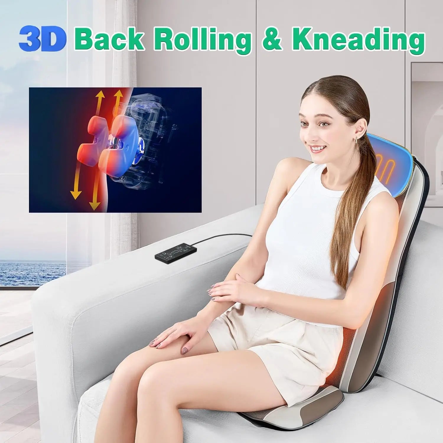 Shiatsu Back Massager with Heat, Deep Tissue Kneading for Stress Relief, PU Leather Cushion