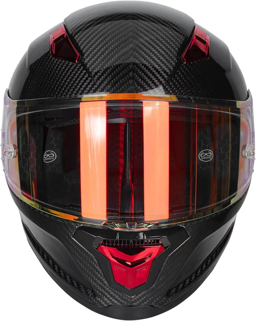Carbon Fiber Full Face Motorcycle Helmets with Spoiler Sport Touring Street Motorcycle Helmet Bluetooth Ready Speaker Pockets