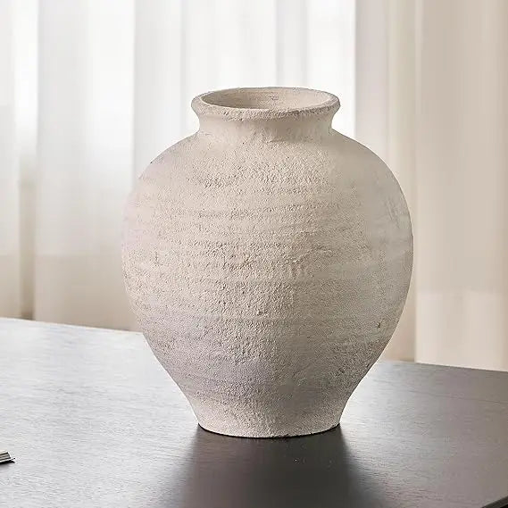 Large White Ceramic Zen Vase, 11 Tall Rustic Style, Terra Cotta Pitcher, Distressed Farmhouse Decor, Pottery Art, Long Tail Home