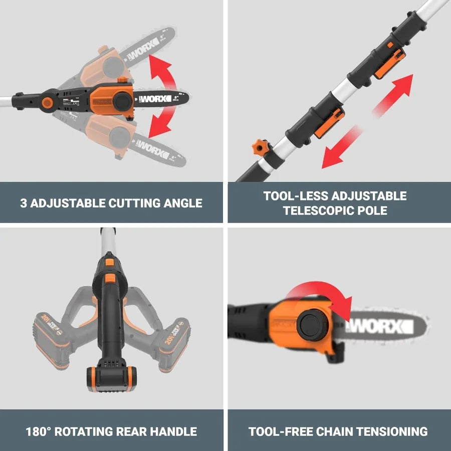 20V 8inch cordless pole chainsaw for efficient tree trimming and branch cutting in gardening forestry and outdoor maintenance w