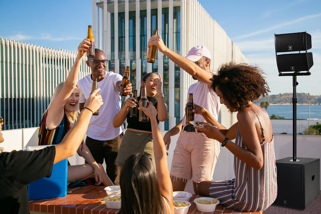 PRORECK Club 6000 15-inch 6000W P.M.P.O Stereo PA Speaker System Combo Set 4 Line Array Speakers, 2 15-inch Subwoofers with BT